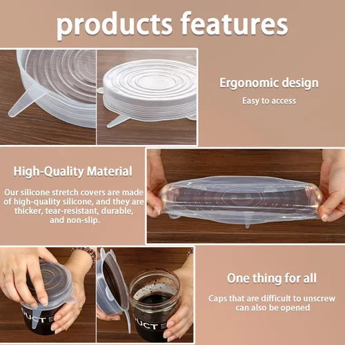 Vista 4 de Tapas elásticas de silicona, 6 piezas, 2.56 pulgadas Reusable and Durable, Silicone Container Covers, Food Storage, Expandable Bowl Covers
