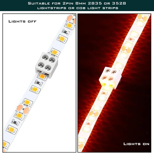 Vista 5 de Paquete de 10 conectores LED de cinta a cinta sin soldadura, bloques de terminales de tornillo de apriete, conector de 2 pines de 8mm
