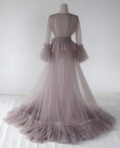 Vista 3 de Tianzhihe Bata de tul sexy larga ilusión sesión de fotos de maternidad lencería nupcial vestido camisón