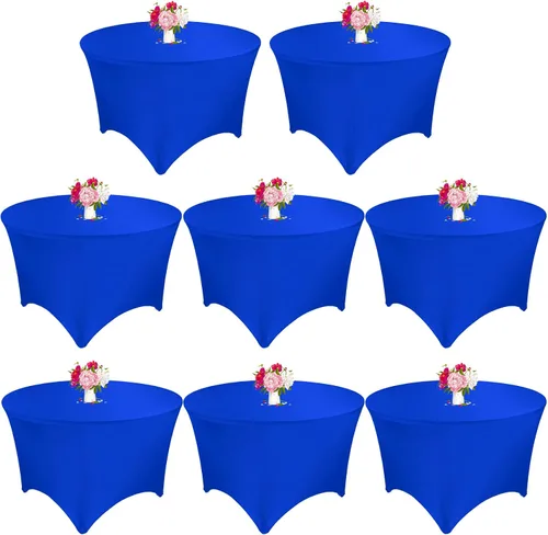 Vista 14 de Paquete de 8 Manteles Redondos de Spandex Beige de 5 Pies 60" Cubierta de Mesa Elástica Redonda Mantel de Mesa Redondo Lavable Resistente a Arrugas