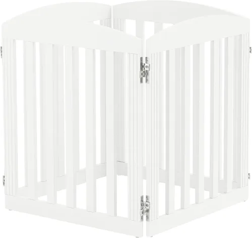 Vista 5 de SPIRICH Puerta plegable independiente de madera para perros de 96 pulgadas de ancho y 28 pulgadas de alto, puerta para mascotas, 4 paneles