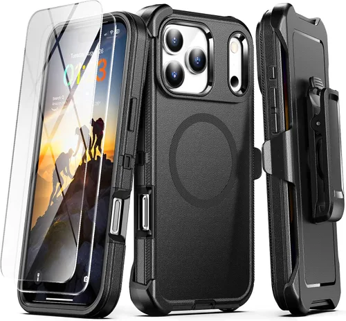 Vista 10 de TUTUKII Funda compatible con iPhone 14 Plus y 15 Plus con clip para cinturón, grado militar a prueba de golpes, compatible con MagSafe, 3 capas
