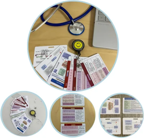 Vista 3 de 6 tarjetas de identificación de ECG, referencia de insignia cardíaca + (EKG Cheat Sheets PDF) – Tele, UCI, tarjeta de enfermería, estudiante