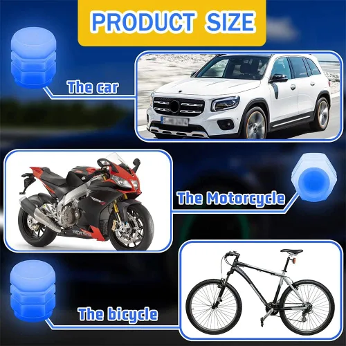 Vista 4 de Tapones de vástago de válvula de neumático para automóvil, 5 tapas fluorescentes para vástagos de válvula, cubierta de tapones de aire para Azul