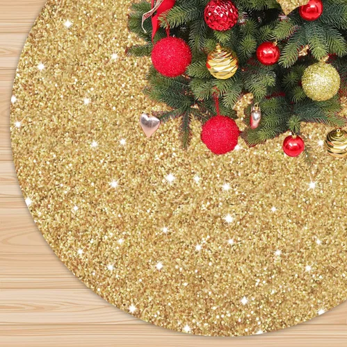 Vista 13 de FANPROMS Falda de árbol de Navidad rosa intenso con lentejuelas de 21 pulgadas, faldas de terciopelo de doble cara para árbol de Navidad de mesa