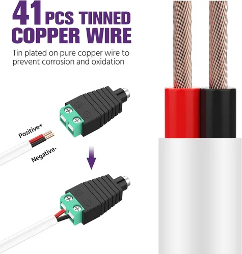Vista 5 de Emitever Cable de pared LED de iluminación de alambre de cobre, calibre 18, multicolor, 26 pies Tinned copper, corrosion & oxidation resistant.