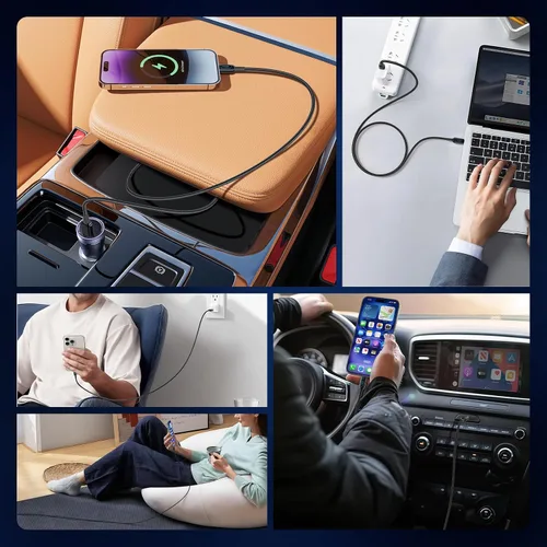 Vista 8 de DC03 - Cable USB C a USB C, 140 W PD de suministro de energía con pantalla LED, cable de carga rápida tipo C, cable de carga trenzado de nailon