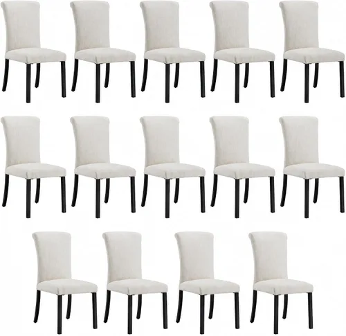 Vista 22 de Asday Upholstered Dining Chairs Set of 2, High Back Fabric Chairs, Beige Linen Fabric, High Back, Black Metal Legs