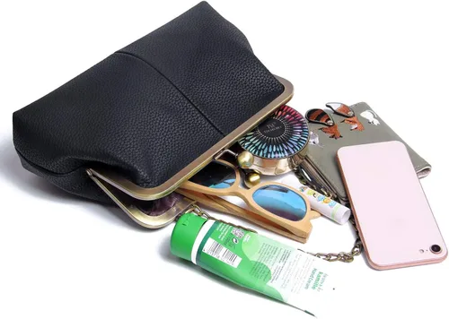 Vista 5 de Lanpet Cartera clásica para mujer con cierre de beso, con correa de cadena, bolso de hombro