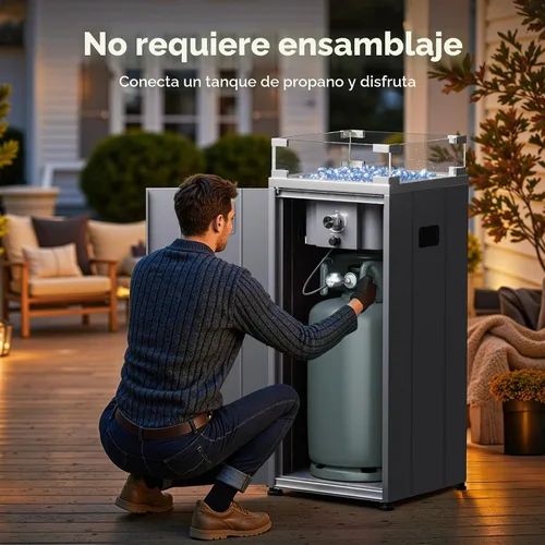 Vista 2 de BALI OUTDOORS Fogata de gas de 15 pulgadas Cuenco exterior de propano con protector de viento de vidrio, chimenea cuadrada para patio con piedra