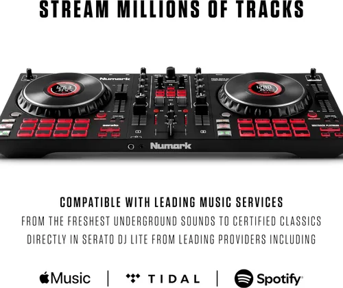 Vista 6 de Numark Mixtrack Platinum FX Controlador para DJ, para Serato DJ, con control de 4 cubiertas, mezclador, interfaz de audio incorporada, rueda