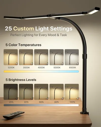 Vista 8 de ONEMIX Lámpara de escritorio LED de 42 pulgadas con abrazadera, luz de escritorio de arquitecto con control remoto, barra ajustable de 4 segmentos