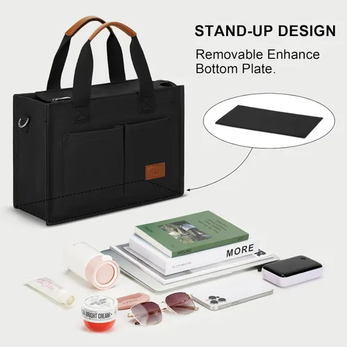 Vista 5 de Bolso grande de lona con compartimentos y cremallera para mujer de KKXIU, bolso cruzado, de trabajo, bíblico, de mensajero con bolsillos