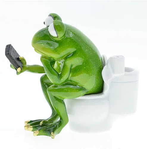 Vista 3 de Figura decorativa de rana, estatua de rana sentada para el inodoro, enfoque de su teléfono, escultura de resina creativa para escritorio, baño