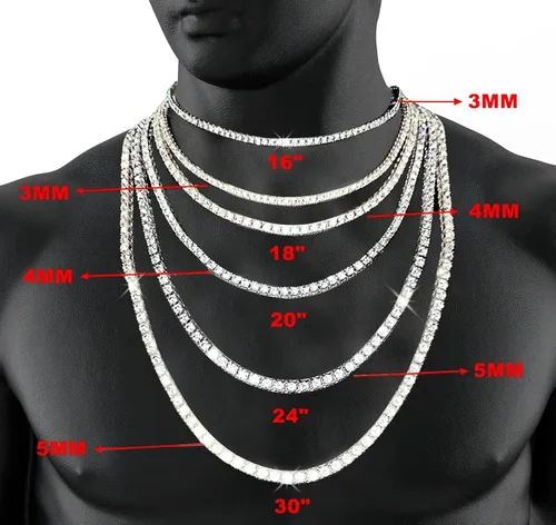 Vista 5 de HH BLING EMPIRE - Cadena de tenis con diamantes de imitación para hombres y mujeres, cadenas de tenis y eslabones cubanos de 18 a 30 pulgadas