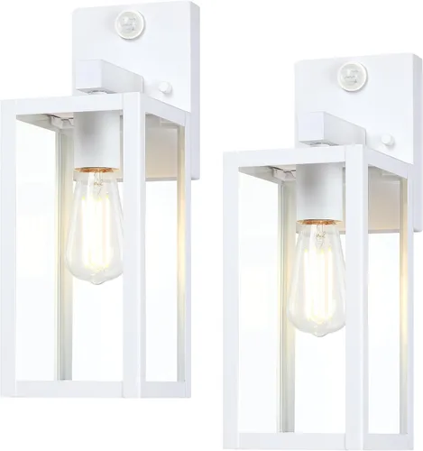 Vista 20 de GRUENLICH Faroles de pared grandes impermeables para exteriores, modernos apliques blancos para porche con pantalla de vidrio transparente, enchufe