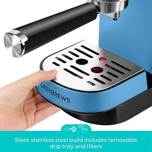 Vista 6 de CASABREWS CM5418 Cafetera espresso de 20 bares, cafetera de acero inoxidable con varita espumadora de leche, cafetera profesional con tanque de agua