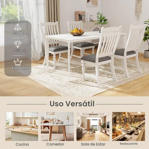 Vista 8 de Giantex Juego de 4 sillas de comedor de madera, sillas de cocina de granja con marco de madera maciza, carga máxima de 355 libras, sillas laterales
