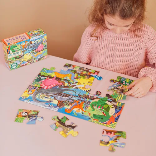 Vista 8 de eeBoo Rompecabezas de 20 piezas – Dinosaur Land Rompecabezas infantil con temática prehistórica, piezas grandes para manos pequeñas para desarrollar