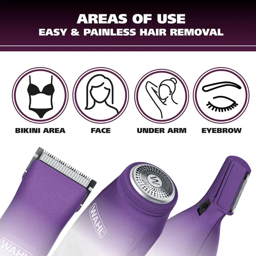 Vista 7 de Recortadora recargable morada confianza pura N.° 9865-100 For Smooth Shaving & Trimming Of The Face, Underarm, Eyebrows, & Bikini Areas With One