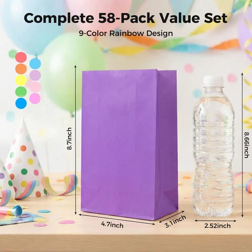 Vista 2 de JOHOUSE Paquete de 58 bolsas de papel de regalo, 8.8 x 4.7 x 3.1 pulgadas, bolsas de papel de colores para recuerdos de fiesta, boda, baby shower