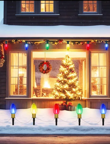 Vista 5 de C9 - Cuerdas de luces LED de Navidad, paquete de 2 cadenas de luces de camino de Navidad de 7 pies con 4 barras de inserción de bombillas LED