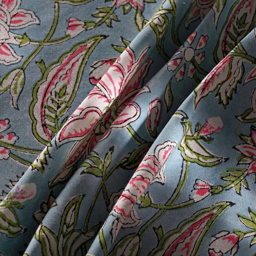 Vista 5 de Ridhi Mantel redondo con estampado de bloques a mano, color azul turquesa