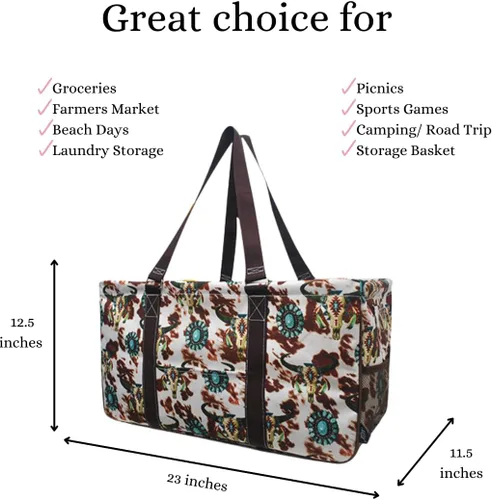 Vista 357 de NGIL Bolsa de comestibles reutilizable extra grande plegable de gran tamaño para comestibles, almacenamiento, picnic, playa, Estampado