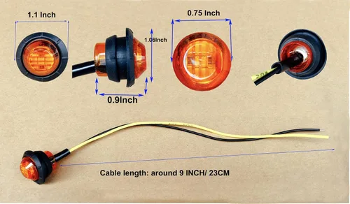 Vista 3 de Paquete de 10 luces LED de 3/4 pulgadas, color ámbar, con 3 LED, para remolque, camiones, autobuses, vehículos marinos, vehículos recreativos
