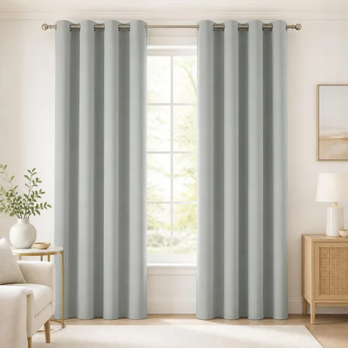 Vista 128 de Deconovo Cortinas opacas 100% con forro negro, cortinas con ojales aisladas térmicamente que reducen el ruido, doble capa para oscurecer