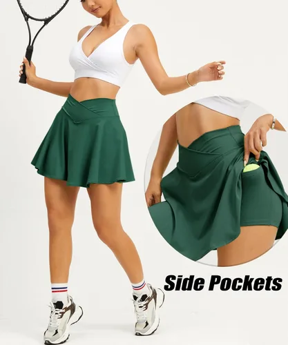 Vista 3 de Navneet Faldas de tenis para mujer con bolsillos, faldas de golf de cintura alta, minifalda plisada para pickleball entrenamiento, deporte, atletismo