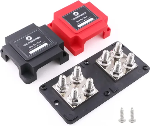 Vista 12 de Barra colectora de 12V-48V DC 100A Bloques de distribución de energía Módulo de servicio pesado 4 postes de 1/4 pulgadas + 12 terminales