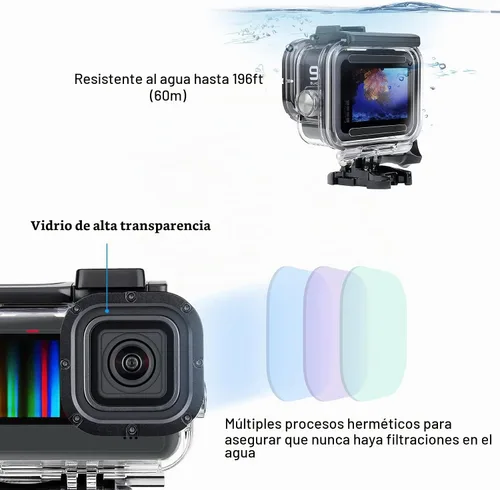 Vista 5 de SOONSUN - Estuche impermeable para GoPro Hero 13 12 11 10 9 Black, carcasa de buceo protectora subacuática de 196 pies/60 m con accesorios, montaje
