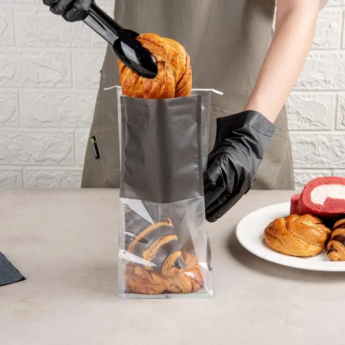 Vista 5 de Restaurantware Bag Tek - Bolsas de lazo de lata de 5.1 x 4.1 x 11.2 pulgadas con ventanas, 100 bolsas resellables con ventanas, parte inferior plana