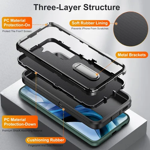 Vista 6 de Funda para Samsung Galaxy S22 Plus con función atril de 3 capas de grado militar, funda protectora de silicona resistente a prueba de golpes