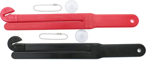 Vista 9 de Abridor de bolsas de alimentos con hoja de acero inoxidable y exprimidor para cocinas (1 negro, 2 rojo (paquete de 3) con 3 ventosas y 3 cadenas)