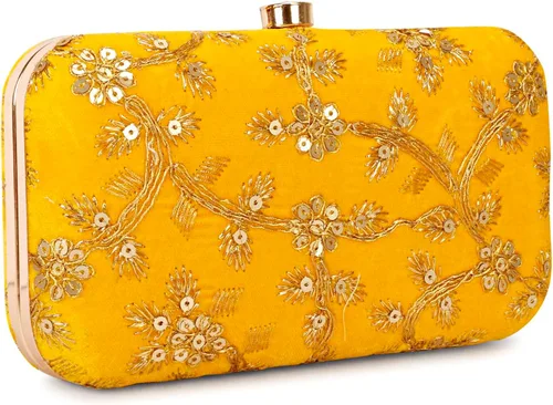 Vista 2 de LONGING TO BUY Embrague de caja de diseño hecho a mano para mujeres, embrague bordado Zari para mujeresembrague de mano para mujeres