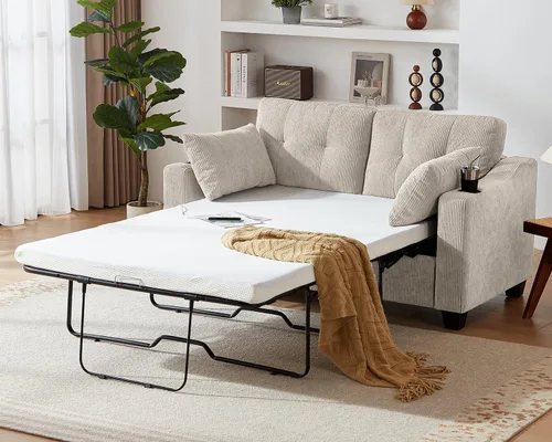 Vista 2 de CHIC HOUSE Sofá cama extraíble, sofá cama tamaño completo, sofá convertible 2 en 1 de pana con carga USB, sofá de espuma viscoelástica para sala