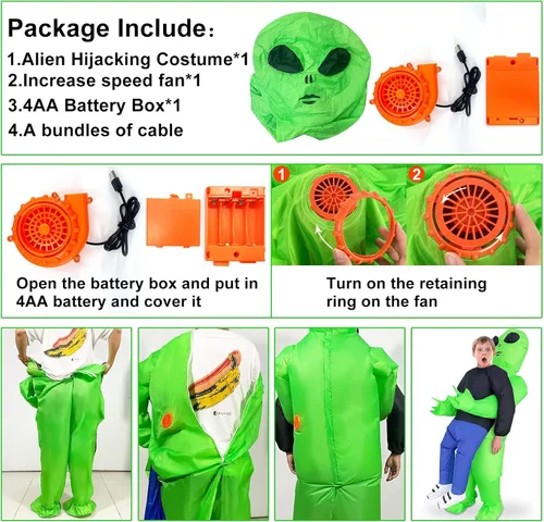 Vista 4 de Camlinbo Disfraz de alienígena inflable de Halloween para niños y niñas, alienígena sujeta, cosplay, fiesta de disfraces de Halloween