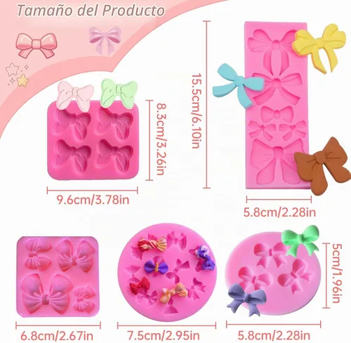 Vista 2 de Molde de silicona para moño, 5 piezas de moldes de silicona para fondant, moldes de chocolate para tartas de chocolate, dulces, moldes de arco