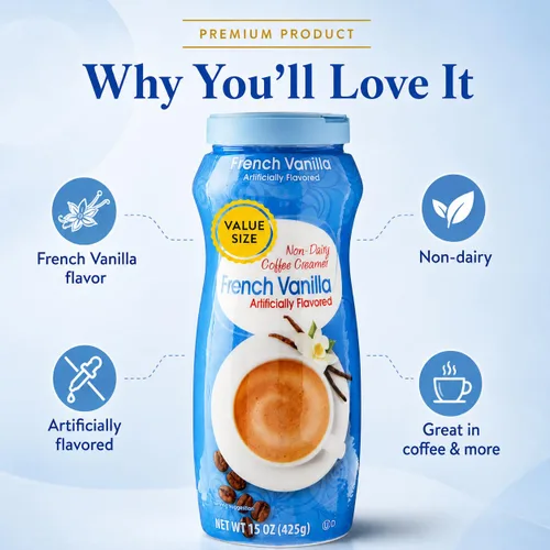 Vista 5 de Dumbass Coffee Value Great - Crema de café sin lácteos de vainilla francesa, 15 onzas con cuchara de gemas (vainilla francesa)