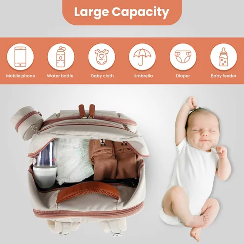 Vista 7 de Bolsa de pañales para bebé con cambiador, mochila impermeable para madres y papás, cambiador de pañales portátil, bolsas de pañales de gran