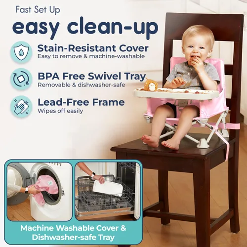 Vista 4 de Hiccapop OmniBoost Asiento elevador de viaje con bandeja para bebé Asiento elevador portátil plegable para bebé para mesa de comedor, camping