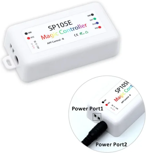 Vista 3 de Paquete de 2 controladores LED SP105E, controlador Bluetooth LED Ws2812b para Ws2811 SK6812 APA102 luces IC inteligentes, DC5-24V controlador