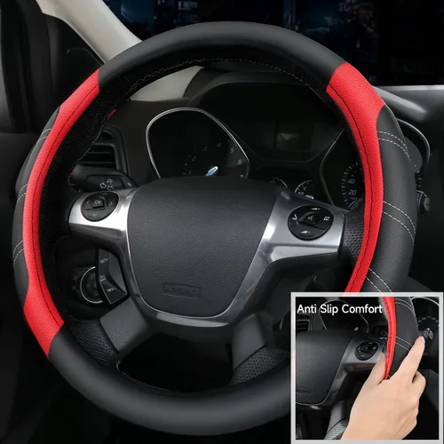 Vista 6 de CAR PASS Funda para volante de cuero y alfombrillas de coche impermeables, combo universal de microfibra para coche, diseño deportivo antideslizante