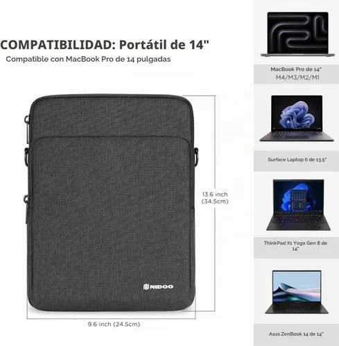 Vista 4 de NIDOO Funda protectora para laptop de 14 pulgadas, para ThinkPad E14 Gen 4/T14s Gen 5/ThinkPad X1 Carbon Gen 12/14" MacBook Pro M4 M3 / Asus ZenBook