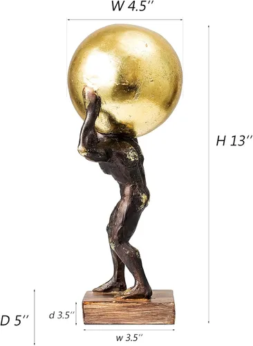 Vista 3 de Lukitas Atlas Sosteniendo el Mundo Estatua y Escultura, Figurina de Luchador Decoración, Escultura Levantando una Bola, Ornamento Creativo