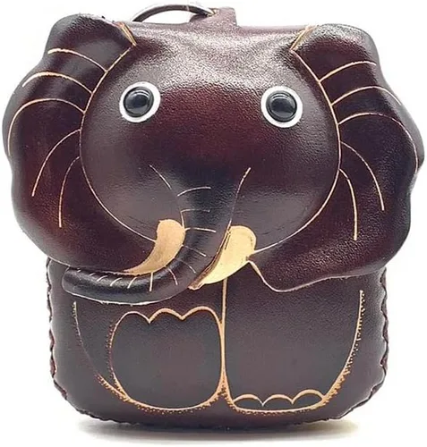 Vista 22 de Handmade Vintage Genuine Leather 3D Animal Elephant Coin Purse With Removable Wrist Strap (Brown)