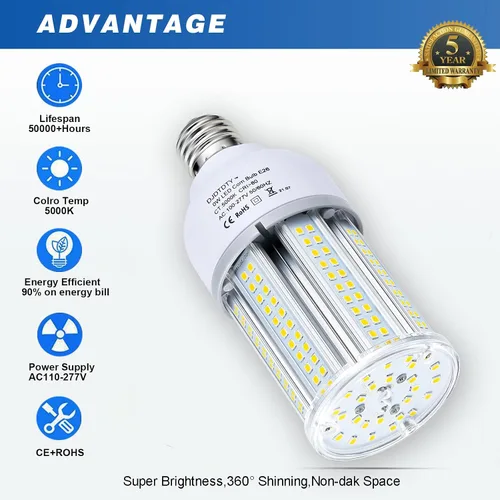 Vista 3 de Amazon - Bombilla LED de maíz de 35 W, base E26, 5000 lúmenes, 5000 lúmenes, 5000 K, luz diurna, 100 V ~ 277 V, bombilla para interior y exterior
