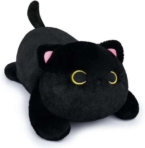 Vista 11 de Peluche de gato negro con peso, lindos animales de peluche con peso para niños, realista y suave, abrazable, regalo para niñas y niños